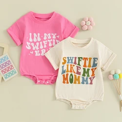 2024-01-17 Lioraitiin 0-18M Infant Baby Girls Bubble Romper Casual Rolled Up Short Sleeve Letter Print Bodysuit Summer Tops