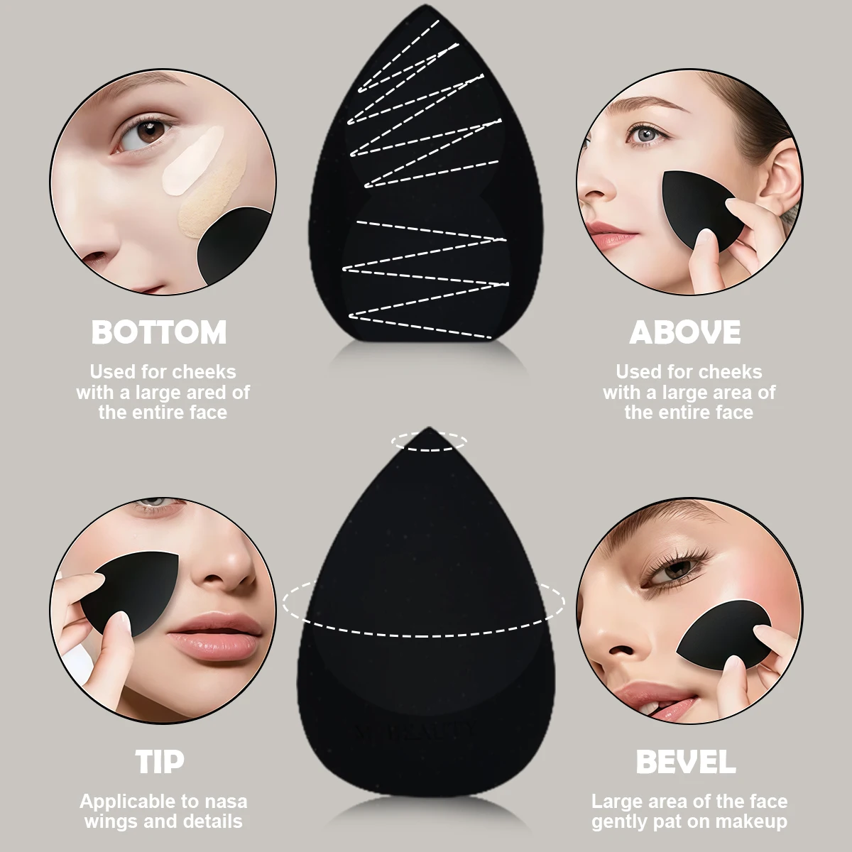 ชุดไข่แต่งหน้า MINISO Classic Black and White Series Multi sided Water Drop Dark Shining Powder - พร้อมกรอบโลหะ