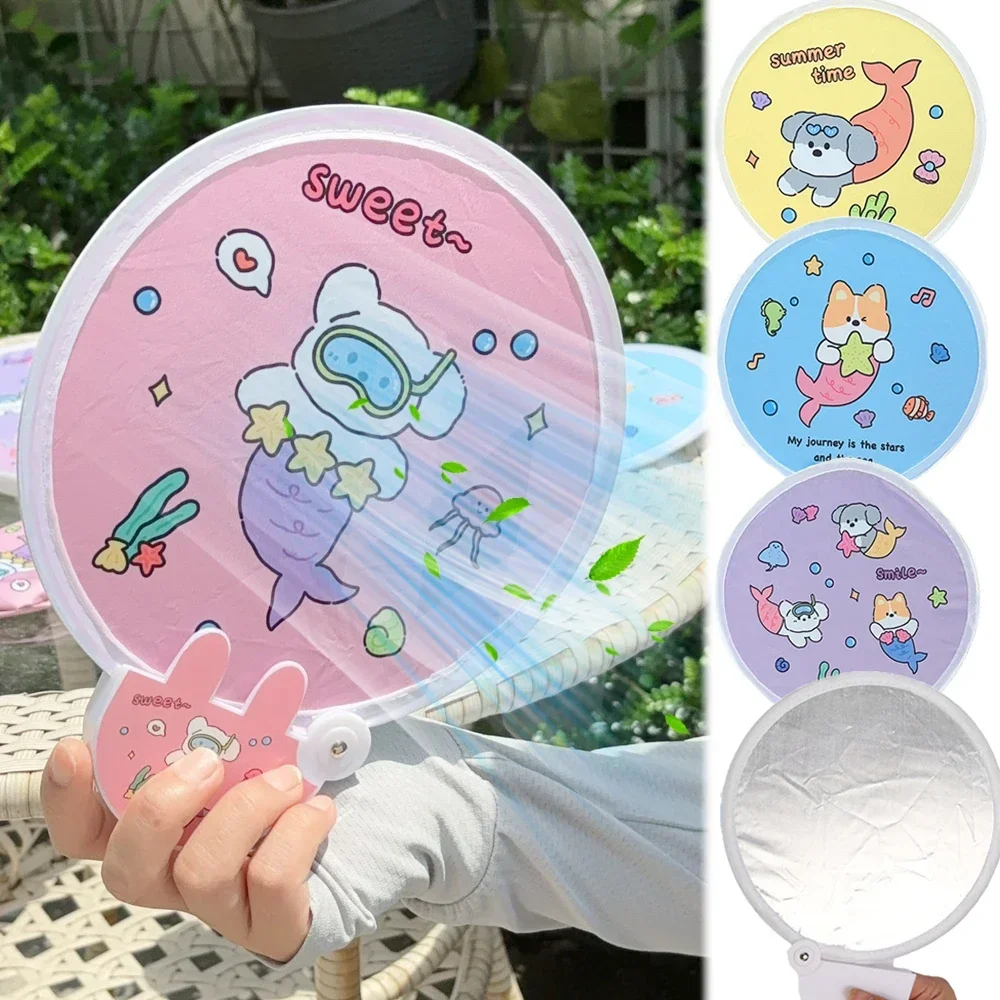 Cartoon Reflective Panel Fan Plastic Folded Handhold Fan Portable Selfie Supplies Photo Polishing Plate Round Fan for Summer