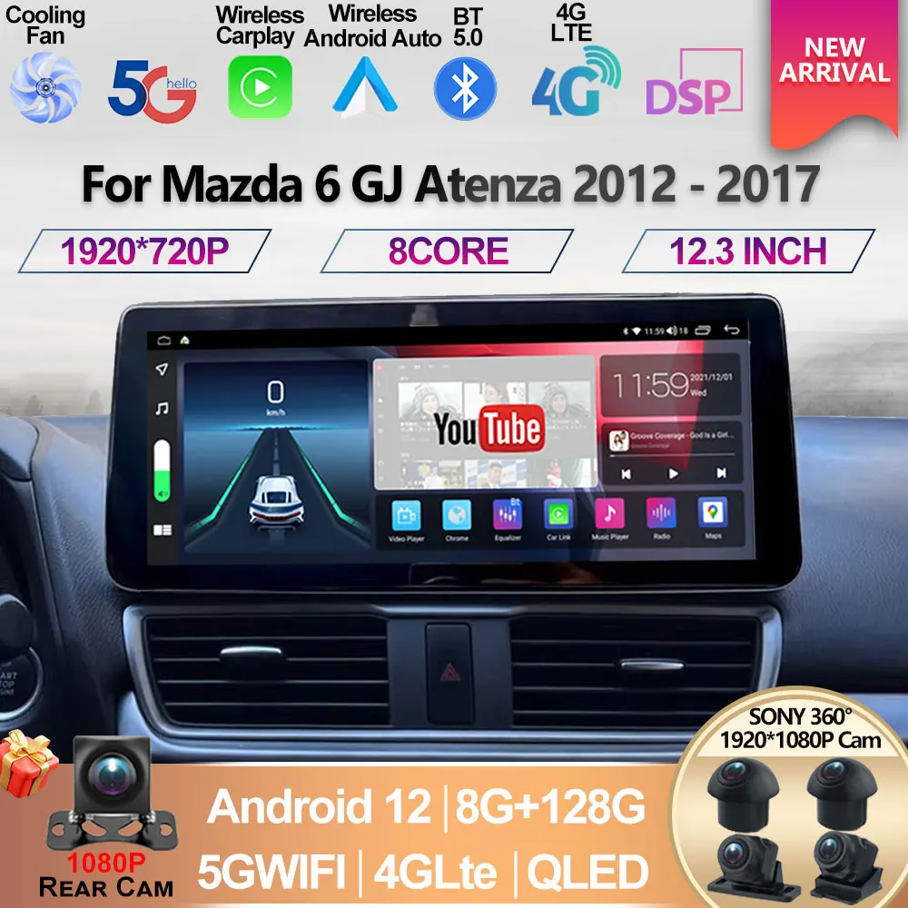 For Mazda 6 Ⅲ GL GJ 2012 - 2017 1920*720 QLED Android 13 Screen Multimedia Video Player Atenza CarPlay Car Radio Autoradio 128GB