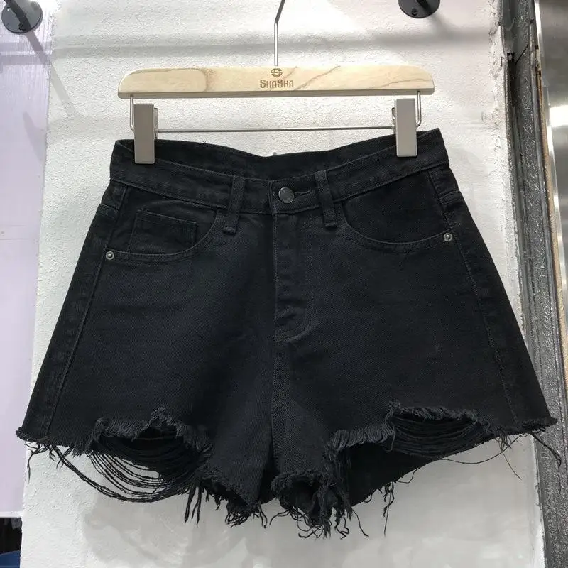 

High Waist Denim Shorts Women's Summer Thin Black New Style Slim Wide Leg Pants Student A-Line Hot Shorts Trendy Ins
