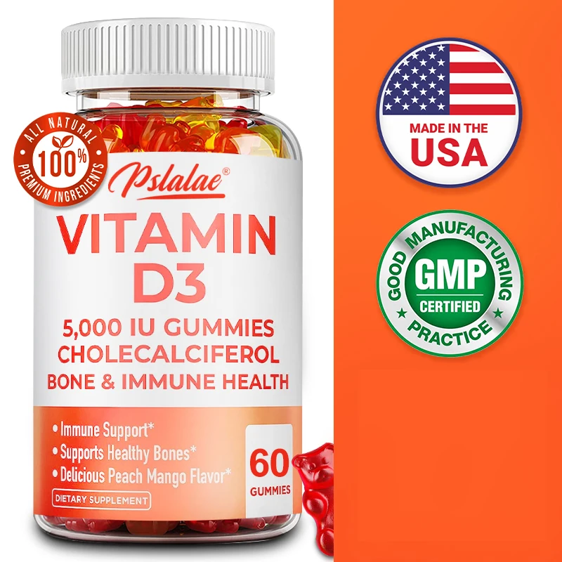 Vitamin D3 5000IU Gummies - Support Brain, Heart, Joint, Bone & Skin Health, Antioxidant, Immunity Boost