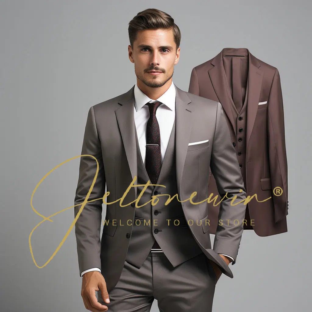 

Men’S Slim 3 Piece Suit Set Formal Party Jacket Vest & Pants Sets For Business Wedding High Quality Trendy Male Blazers Set