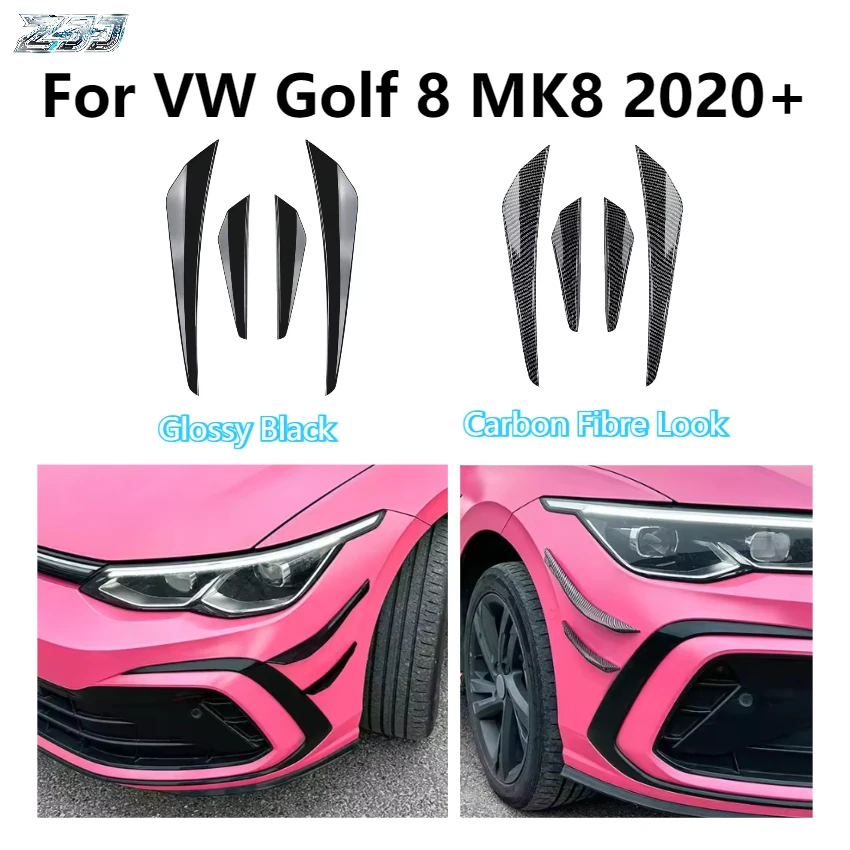 

For VW Golf 8 MK8 2020+ Front Bumper Side Air Knife Wind Blade Splitter Sporty Racing No-Drill ABS Plastic Car Accessories