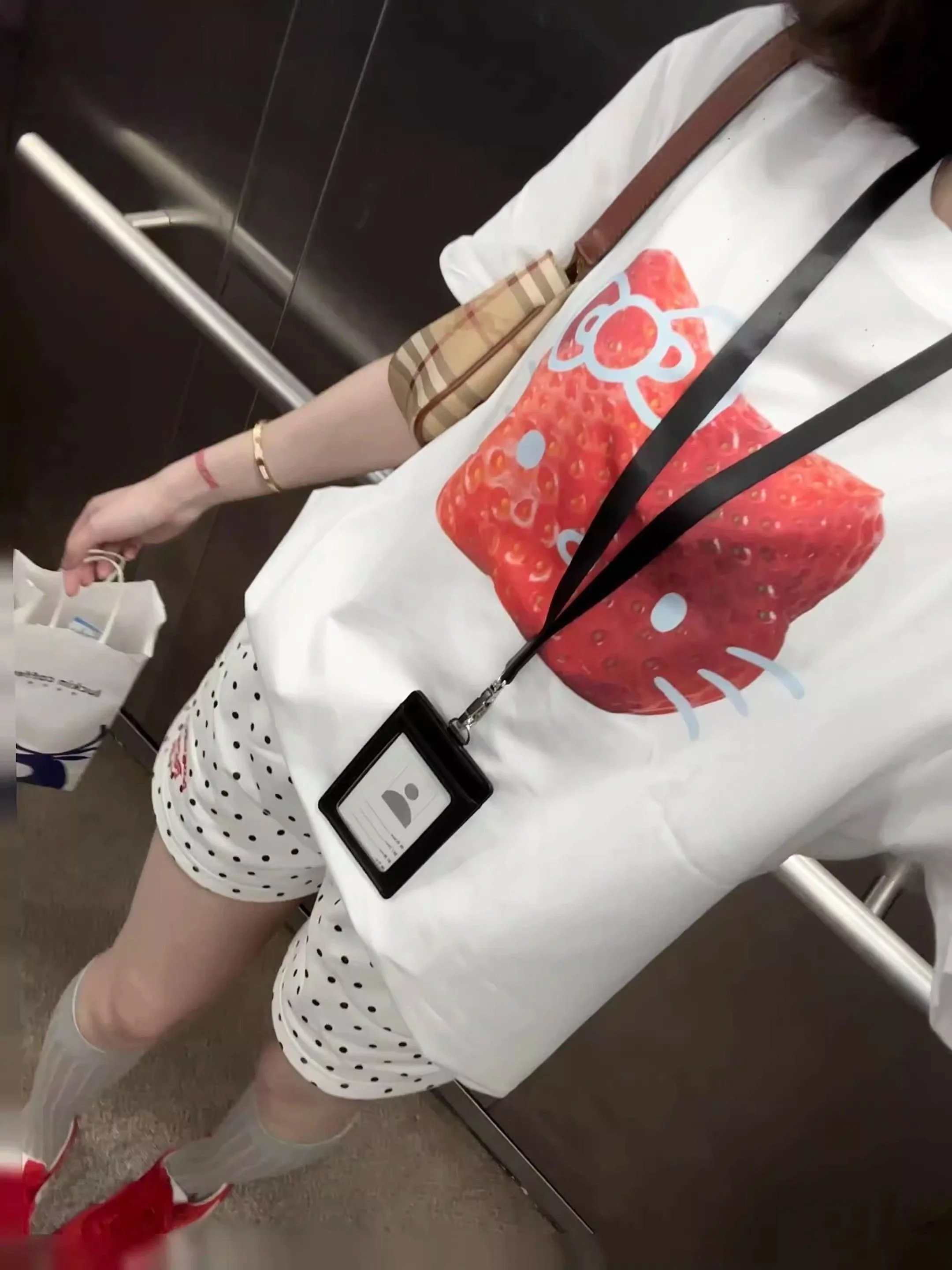 American Kit Print ort Sve T-irt Women's Summer New Loose Casual Versatile Polka Dot orts Two-Piece Set