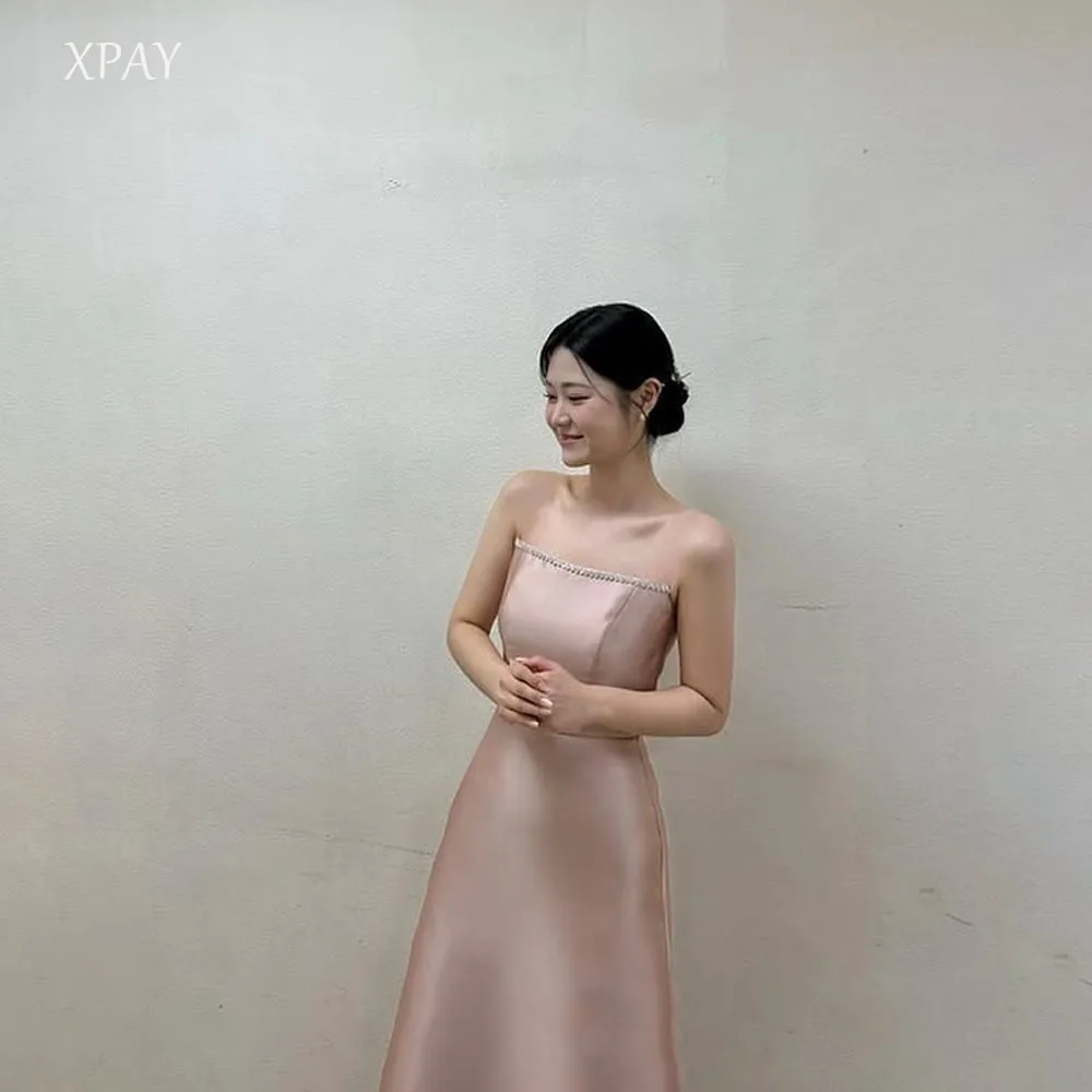 

XPAY Classic Simple Pink Strapless Dress Evening Party Dress Wedding Ball Gown Korea Photoshoot Prom Dress Customized