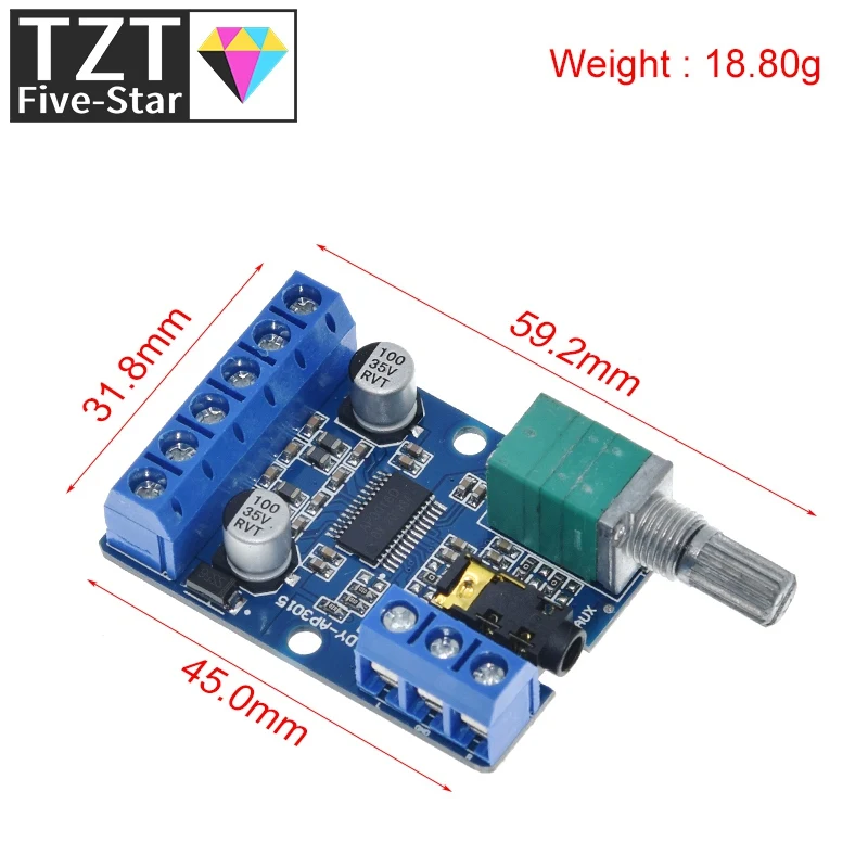 DY-AP3015 DC 8-24V 30W * 2 Class D Dual Channel High Power Stereo Digital Amplifier Board with Adjustable Volume Potentiometer