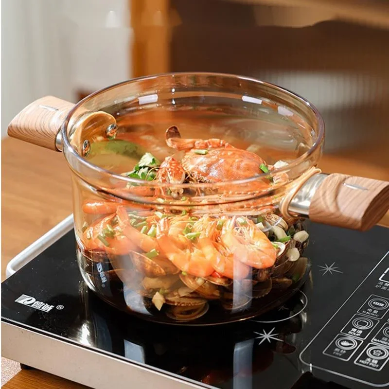 Induction Cooker Glass Pot High Temperature Resistant High Borosilicate Double Ears Transparent Soup Pot Noodles Cooking Pot