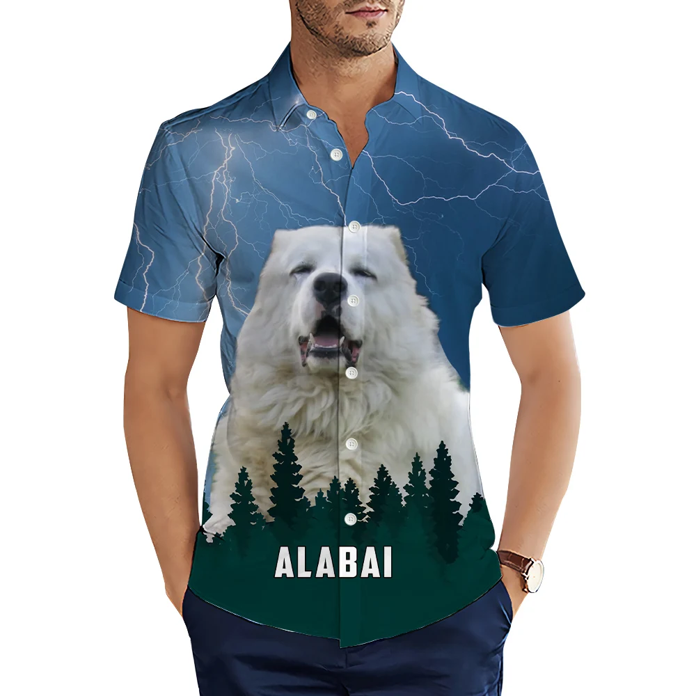 HX Fashion Men's Shirts King Charles Spaniel Lightning Forest 3D Printed Casual Shirt Summer Short Sleeve Shirts for Men