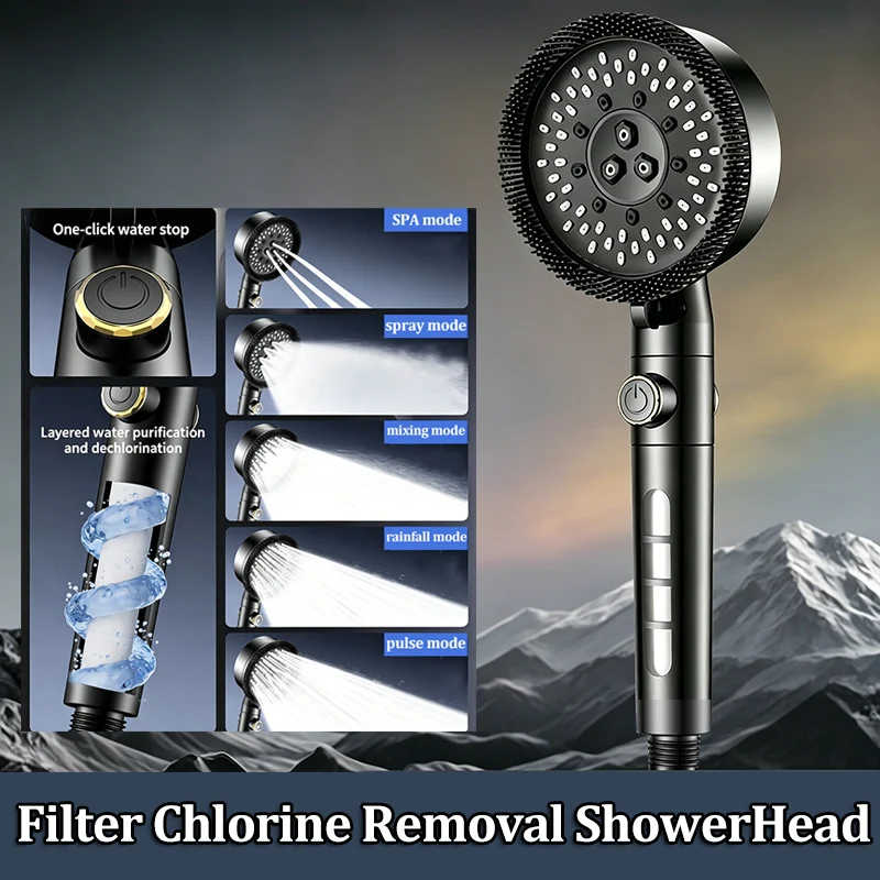 

New 5 Modes High Pressure Turbo Shower Head, SPA Massage Filter Skin Care Handheld Shower Set for Bathroom Home Use