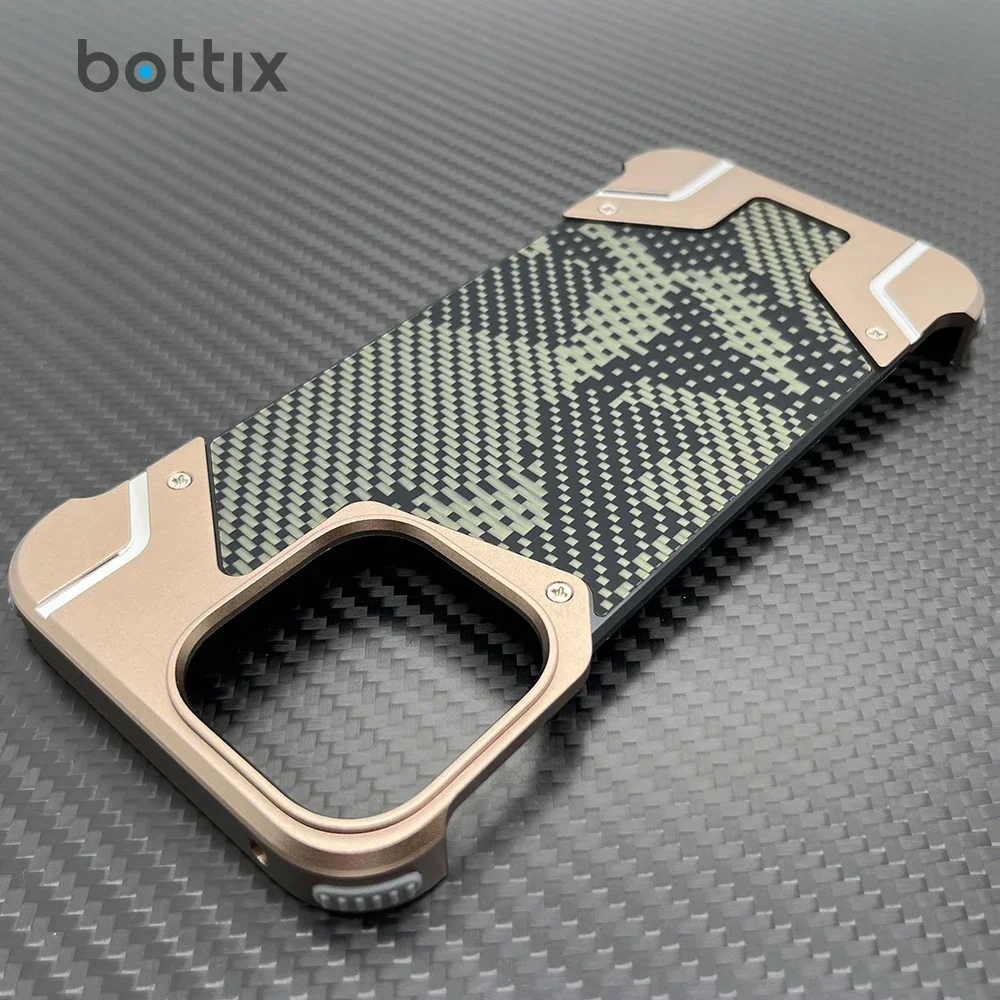 

Camouflage Case For iPhone 16 Pro Max Cover 15 Plus Frameless Metal Alloy Armor 14 13 Real Carbon Fiber Shell Built-in Magnet