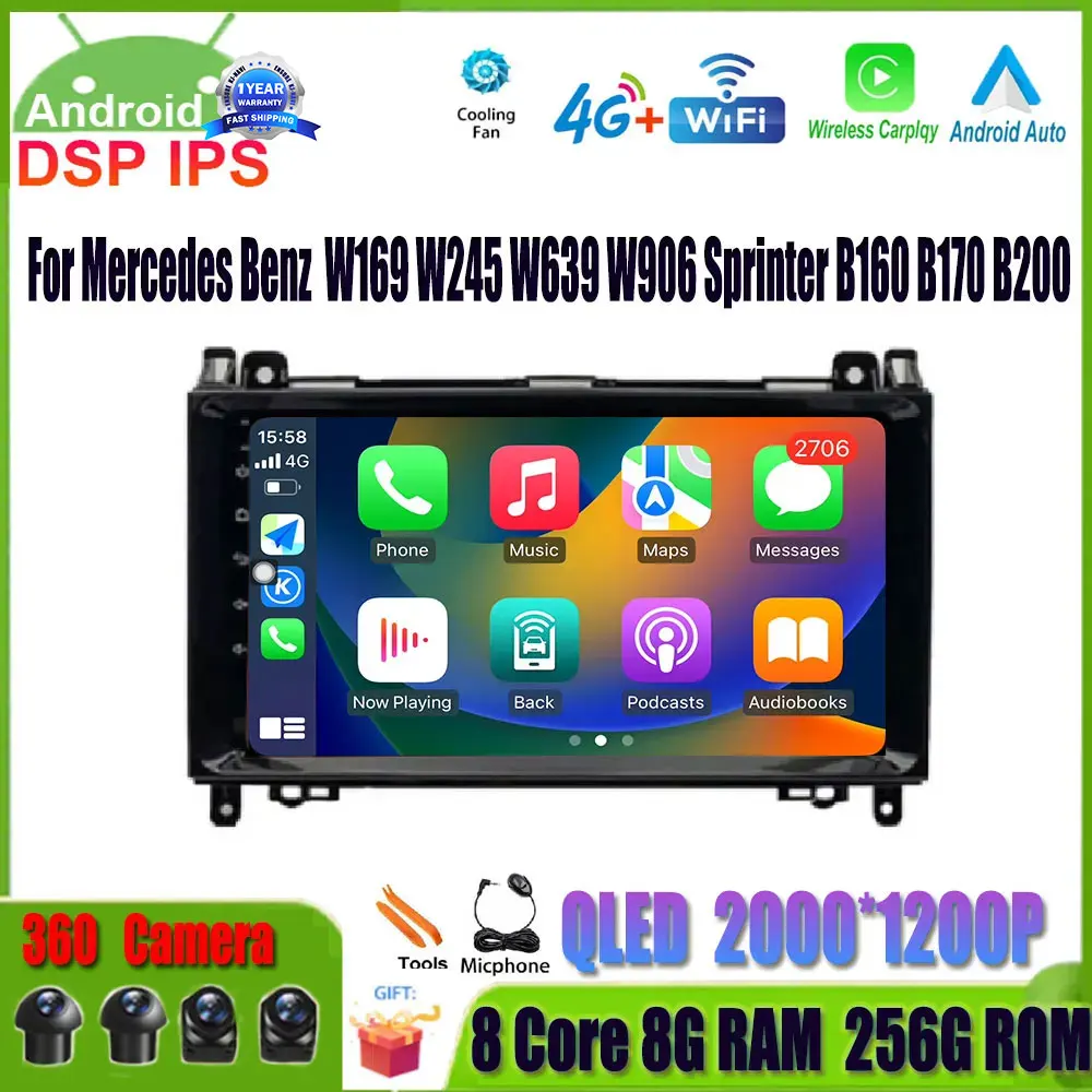 

9" Car Auto Radio For Mercedes Benz W169 W245 W639 W906 Sprinter B160 B170 B200 GPS Navigation Android 14 Multimedia Player