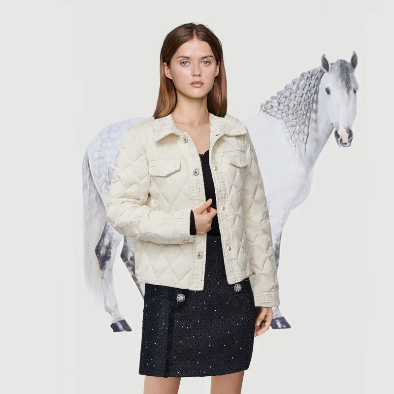 White Duck Down Jackets for Women Winter Casual Short Down Coat Turn Down Collar Winter Outerwear JK-405 Winter Coat Women