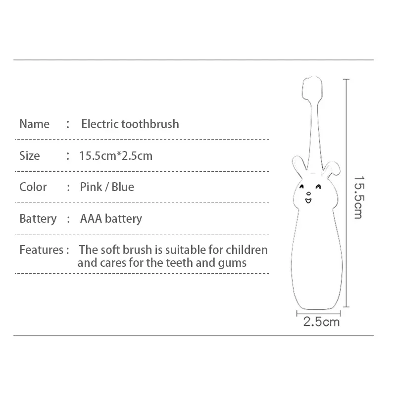 Nuevo Lindo conejito de dibujos animados cepillo de dientes eléctrico para niños-piel suave antideslizante sónica-rotación portátil para niños