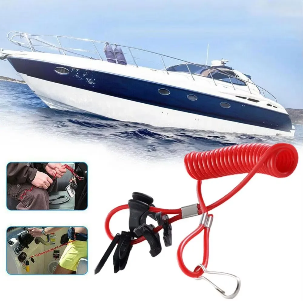 Red Boat Safety Lanyard Kill Switch Stretchable Universal Boat Outboard Engine Kill Stop Switch 1.6m 7 Keys