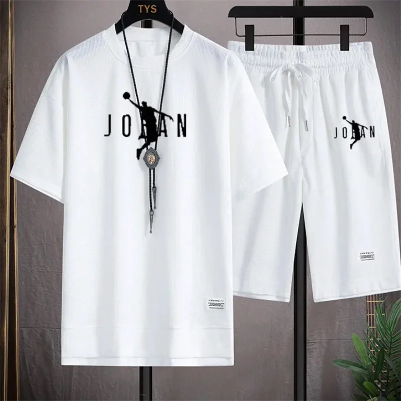 2024 Men\'s two-piece casual T-shirt and shorts set linen sportswear 2024 fashionable new summer short sleeved