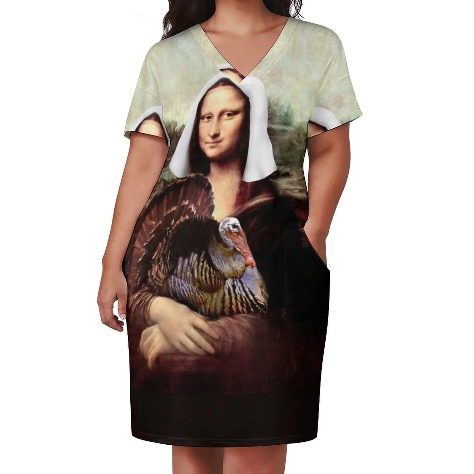 Mona Lisa Thanksgiving Pilgrim Loose Pocket Dress women