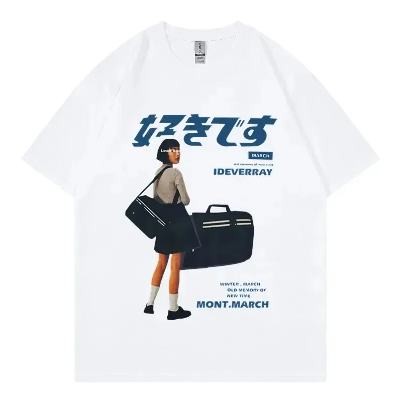 2024 Harajuku Hip Hop T Shirt Streetwear Girl Japanese Kanji Print Tshirt Men Summer Short Sleeve T-Shirt Cotton Oversized Tees