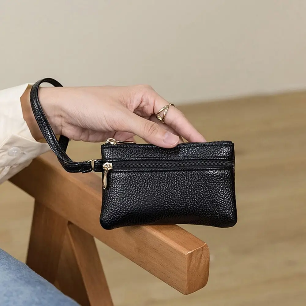 Portable Korean Style Lichee Pattern Zipper Coin Purse Solid Color PU Small Item Bag Coin Purse Wallet Men