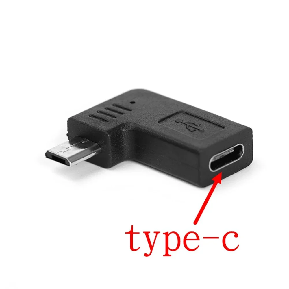 USB-C data adapter female to Micro USB 2.0 male 5-pin, 90 degree left and right angles