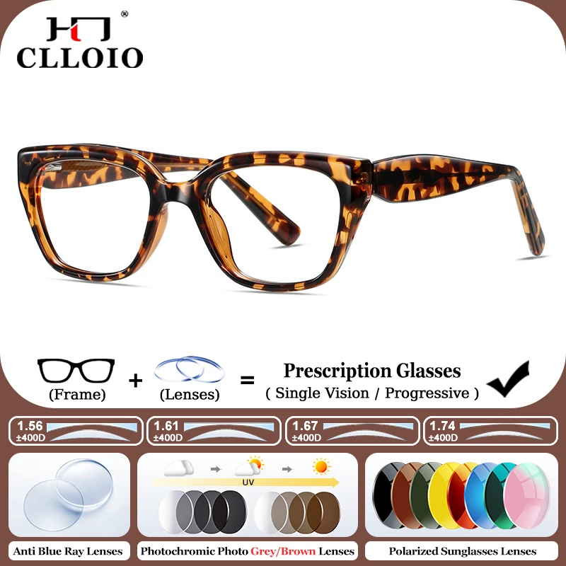 

CLLOIO New Fashion Blue Light Blocking Prescription Glasses Women Geometric Frame Photochromic Myopia Multifocal Reading Eyewear