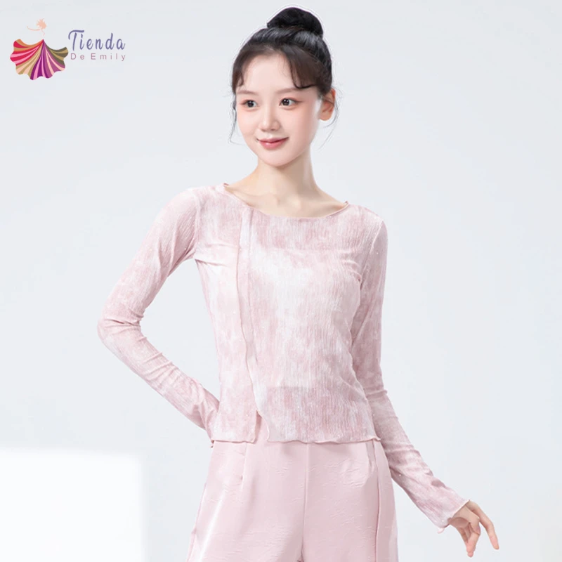terno-de-danca-feminino-topo-manga-longa-gaze-malha-listras-impresso-camisa-pura-corpo-rima-moderna-pratica-traje-diario-roupas-casuais