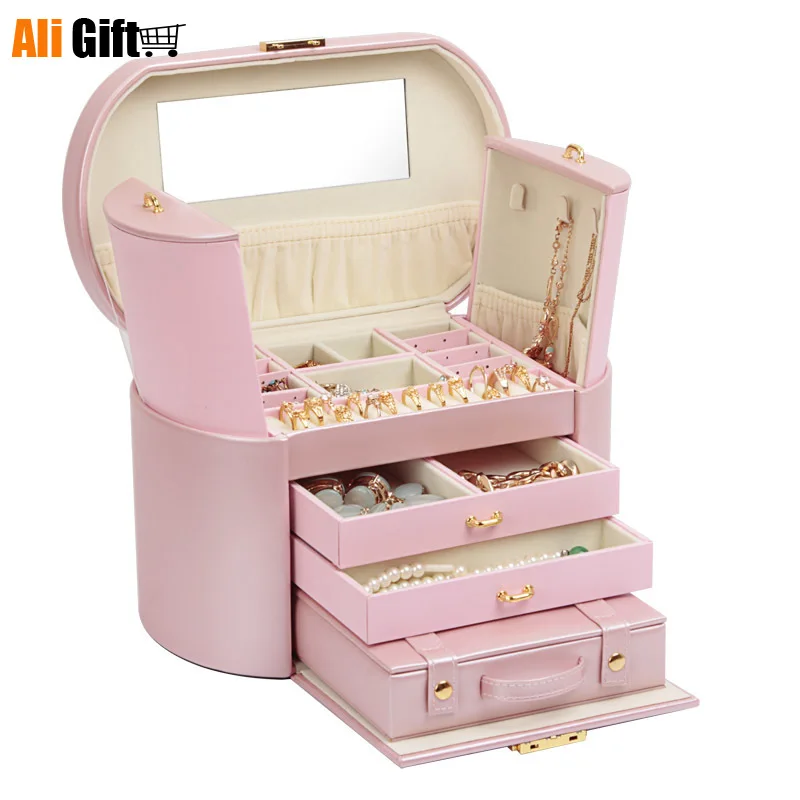 Jewelry Box European Princess Korea Lockable Jewelry Wooden Watch Storage Multi-function Portable Dressing Case Jewelry Box