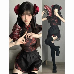 2025 chinese new fashion cosplay costume japanese lolita maid apron new chinese short tight cheongsam dress lolita jk set w653