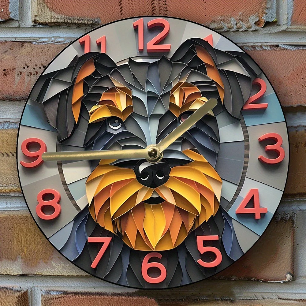 Schnauzer-Themed Silent Wall Clock, Aluminum Metal, Diy Pet Lover Decor, Perfect For Apartments & Independence Day Gifts