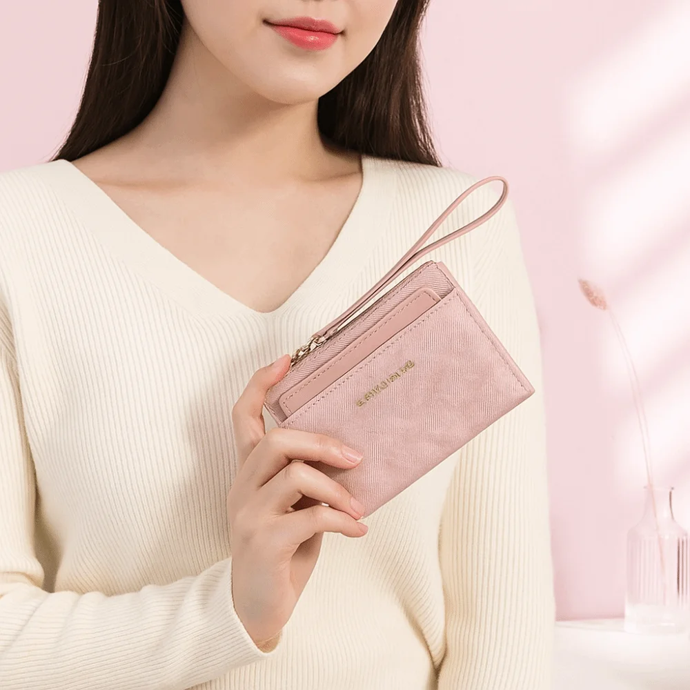 

Fashion Solid Color Folding Wallet Multiple Card Classic Women Short Wallet Anti-Splash Water Korean Style PU Card Bag School
