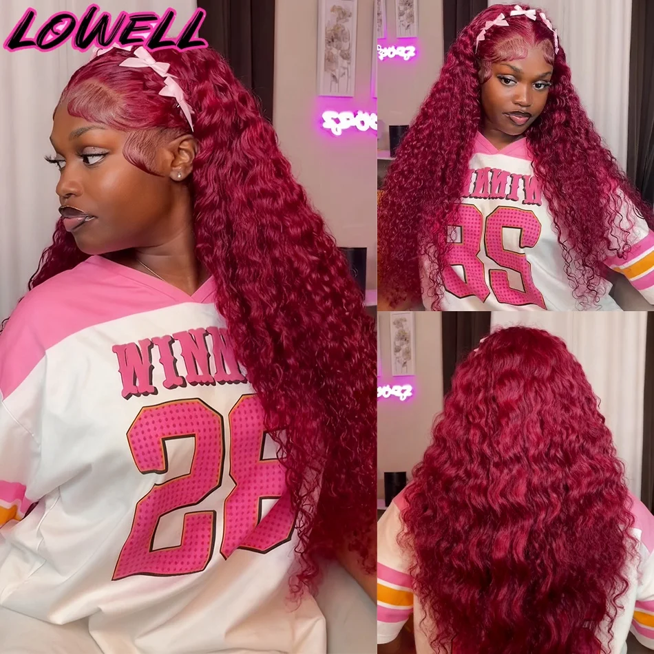 

Бордовый 13x6 HD Парик Фронта Шнурка 100% Волна Воды Вьющиеся 13x4 Красные Реми Человеческие Волосы Предварительно Сорванные Бразильские Человеческие Волосы Цветные Парики