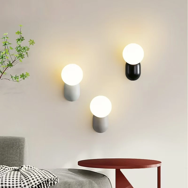 Modern LED Glass Ball Wall Lamp Creative Cream Style Home Decor for Living Room Bedroom Bedside Lamp Milk Bean Minimalist Design
