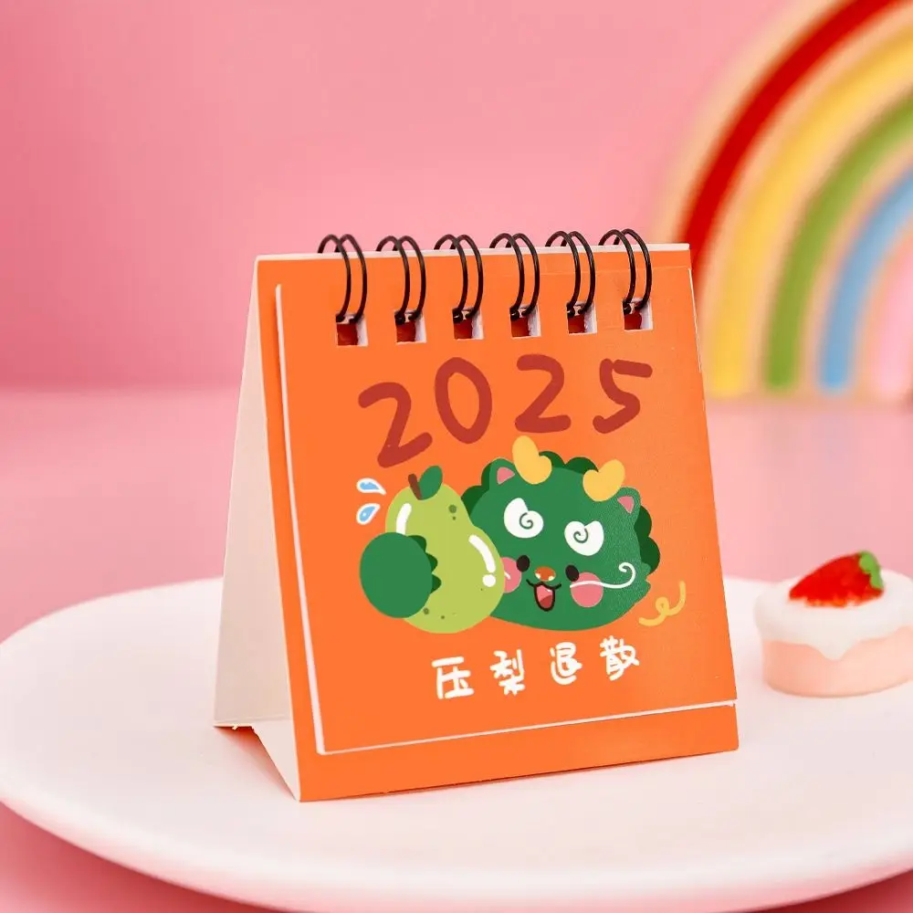 Mini calendario creativo de 2025, Mini calendario portátil de dibujos animados de frutas bonitas, lista de tareas, calendario con tapa de pie de papel grueso, administrar el tiempo