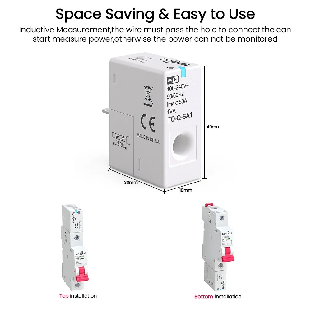 

Tuya WiFi Smart Energy Meter with kWh Monitoring and Prepaid Function and Temperature Alarm 1-50A Power Consumption Monitor