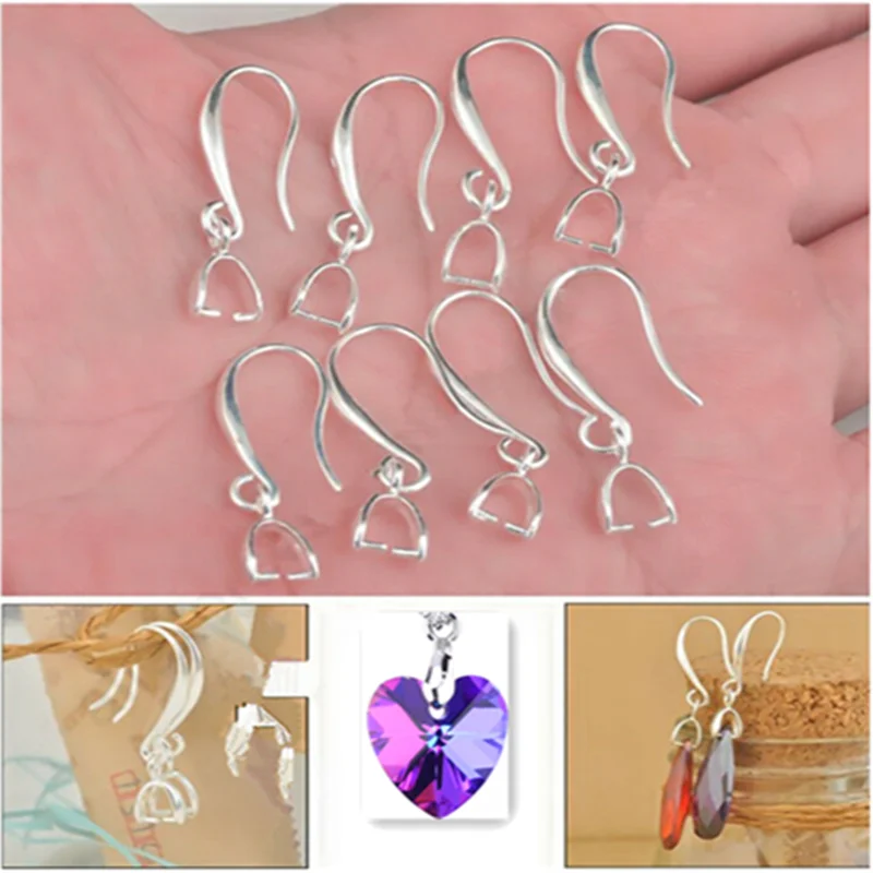 10/20/50PCS Jewelry Making Findings Real Pure 925 Silver Plated Jewelry Earring SIX Copper Clasps&Hook Ear Clip