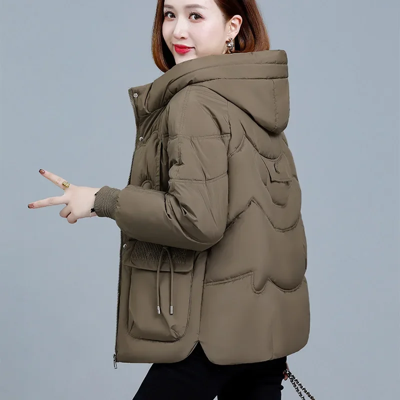 Veste d'hiver en duvet de coton pour femme, épaisse, manches longues, Style ample, à la mode, manteau pour maman d'âge moyen, petite chemise élégante en coton