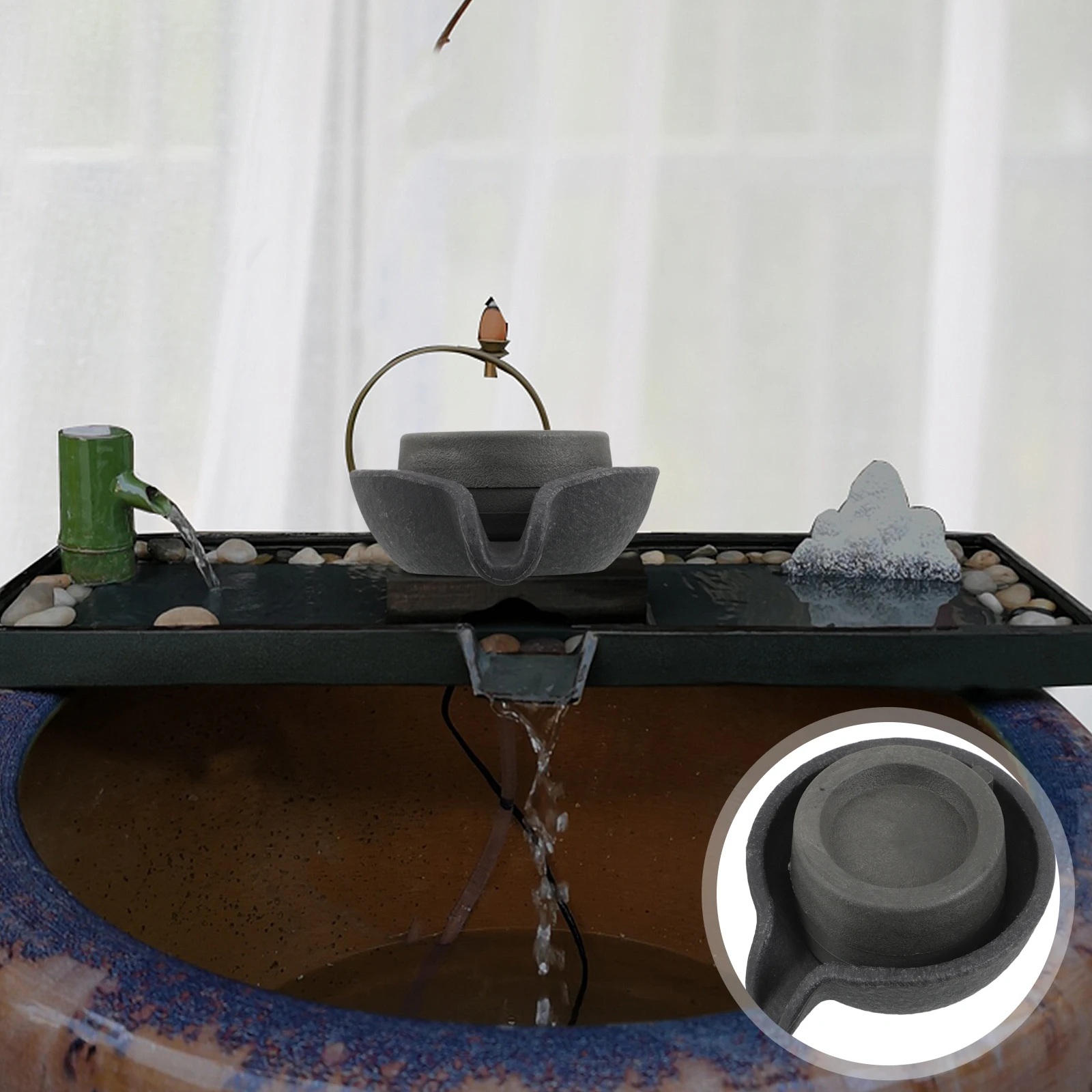 

Decorative Tabletop Fountain Rotating Millstone Flowing Spout Small Compact Water Mill For Home Office Garden Yard Pond