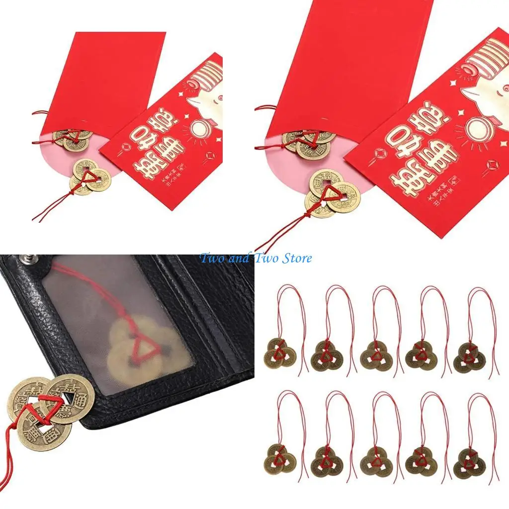 

HX6F Chines Fengshui Money Lucky Copper Coin Bracelet Red String Braid Bracelet