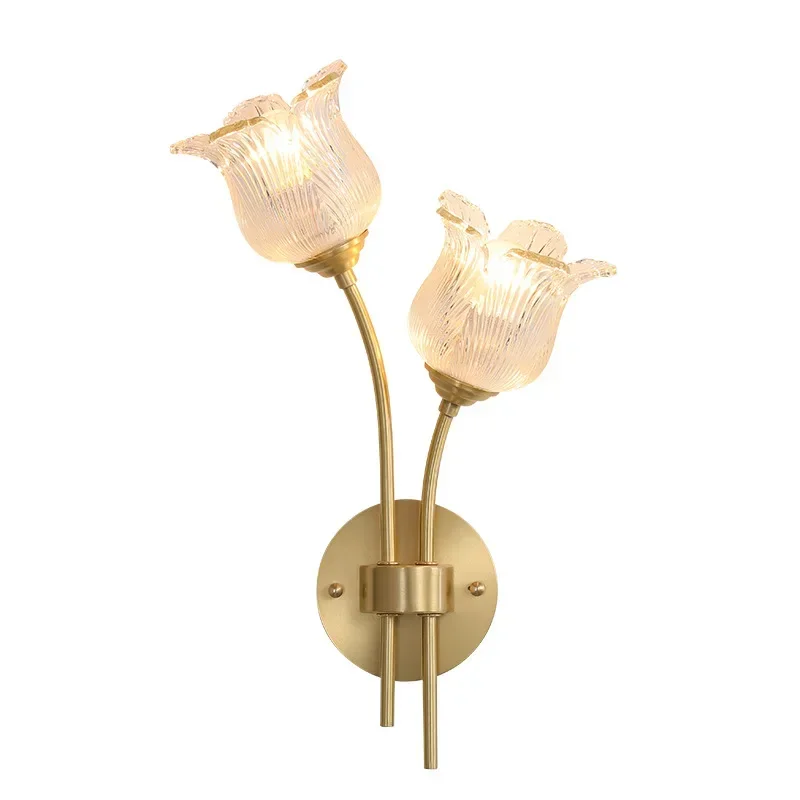 Lampada per testiera della camera da letto all copper American retro designer flower cream wind wall light room decor