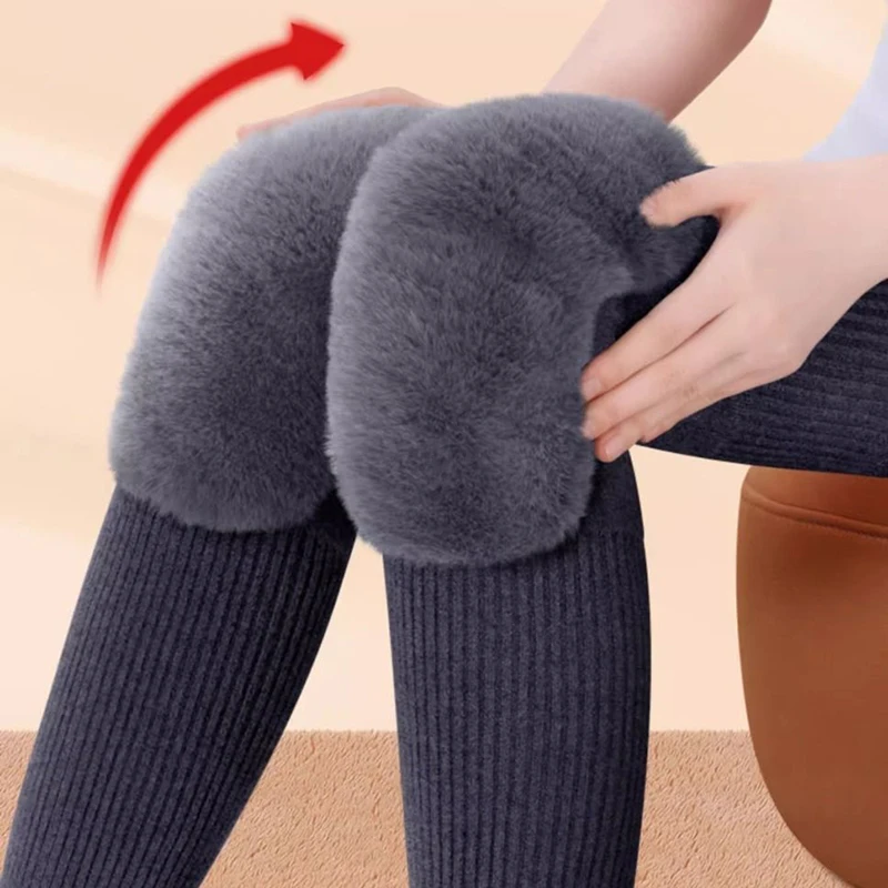 1 Par de Joelheiras Térmicas Grossas de Caxemira e Pele de Coelho para Idosos, Proteção Contra Frio e Artrite, para o Inverno