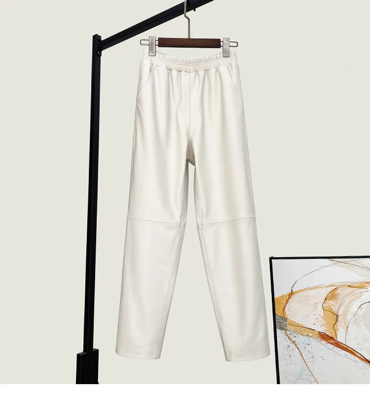 

2023 Autumn Winter Fashion Women's High Quality Sheepskin Ninth-pant Elegant High-rise Genuine-leather Pencil Pants B636