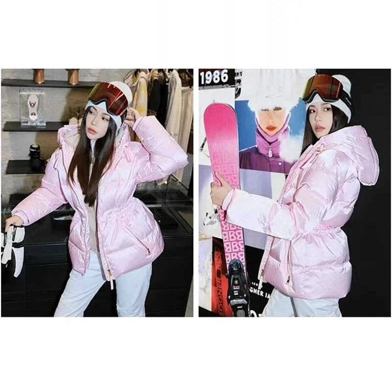 2025 hiver nouveau femmes fermeture éclair taille-cinch coupe-vent chaud laine d'agneau doudoune Y2K haute qualité à la mode décontracté combinaison de Ski