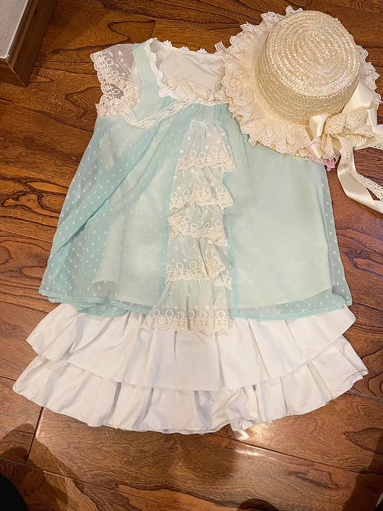 2025 الصيف الوردي الحلو الدانتيل المرقعة مجموعة المرأة تحلق كم أعلى + تنورة عالية الخصر دعوى الأميرة الجنية قطعتين مجموعة 2025