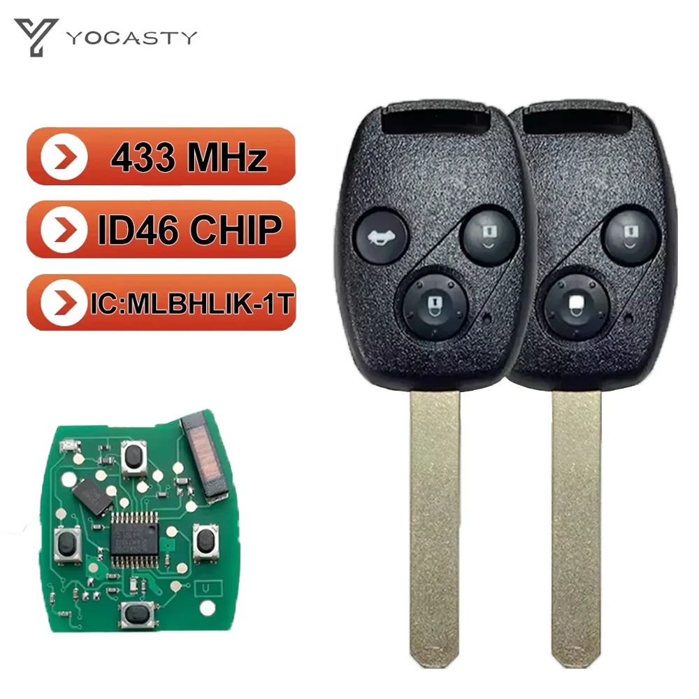 YOCASTY 2/3 Button Remote Control Auto Car Key For Honda CRV Jazz 2007 2008 2009 2010 2011  433Mhz PCF7961 ID46 Chip