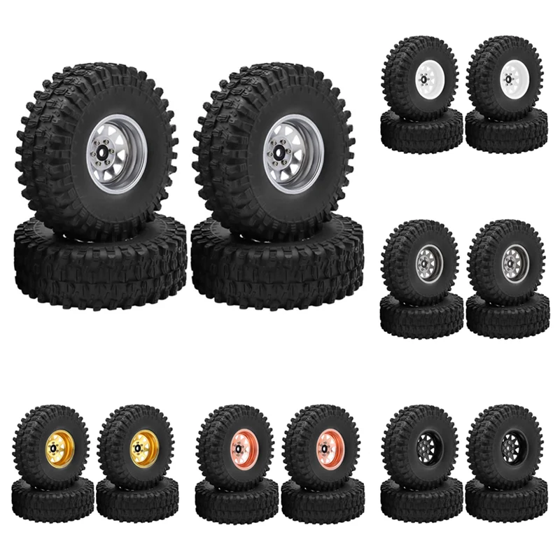 

120mm Deep Dish Metal 1.9" Beadlock Wheel Rim Hub Rubber Tire Set for 1/10 RC Crawler Car Traxxas TRX4 Axial SCX10 Upgrade Parts