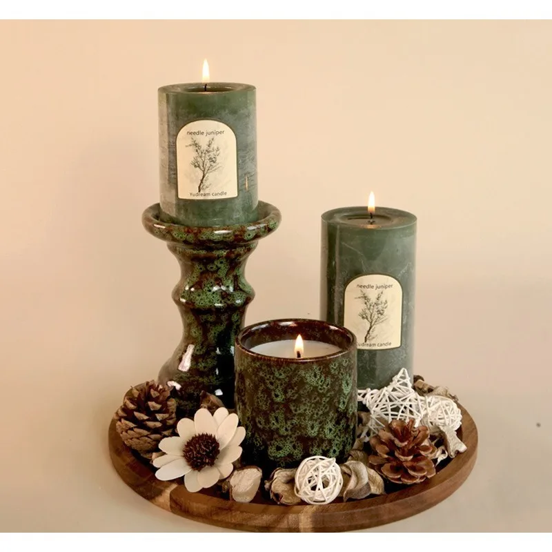 Scented Candles Green Pine Combination Ornament Home Creative Candlestick Gift Romantic Package Incense