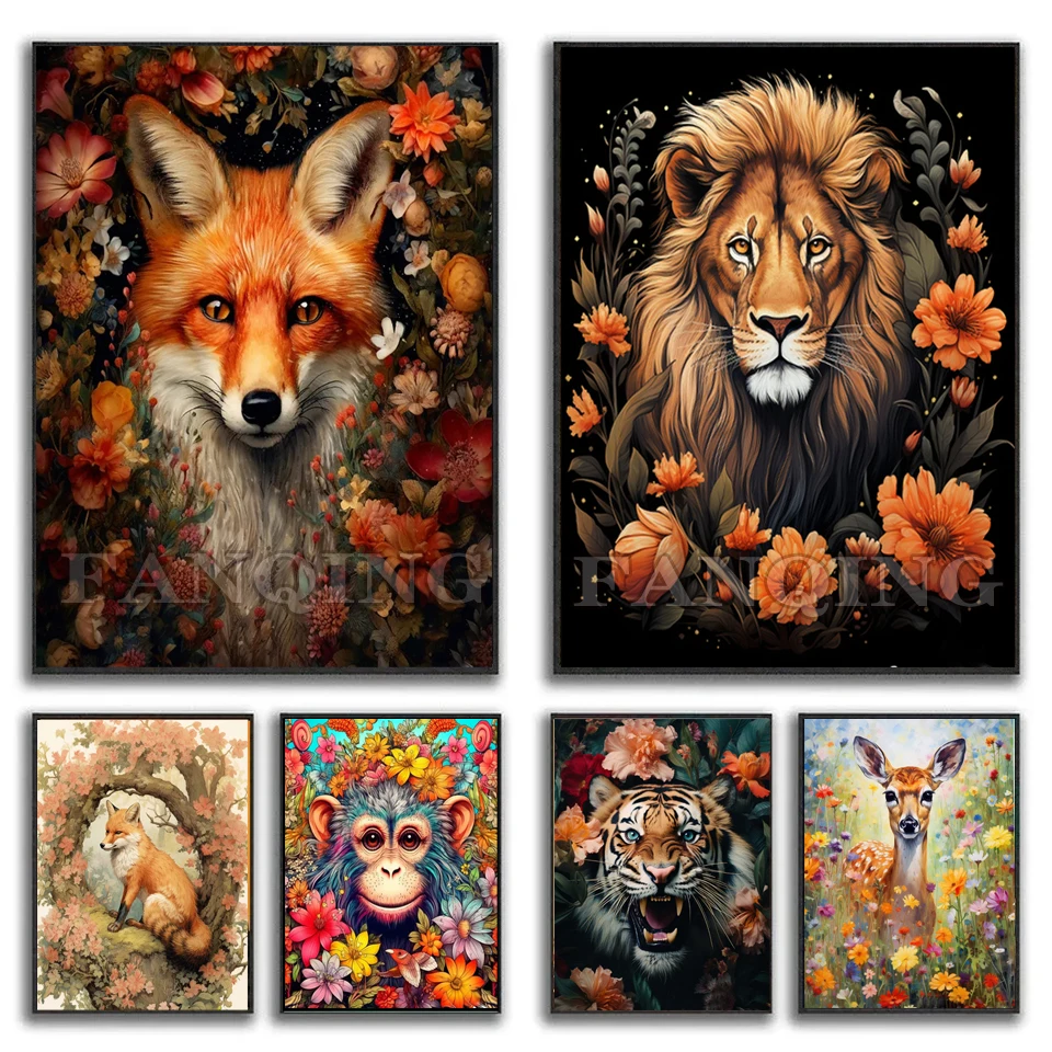 5D DIY Diamond Painting New Arrival Flower Fox Tiger Deer Gorilla Full Mosaic Embroidery Animal Cross Ctitch Kit Home Decor S40