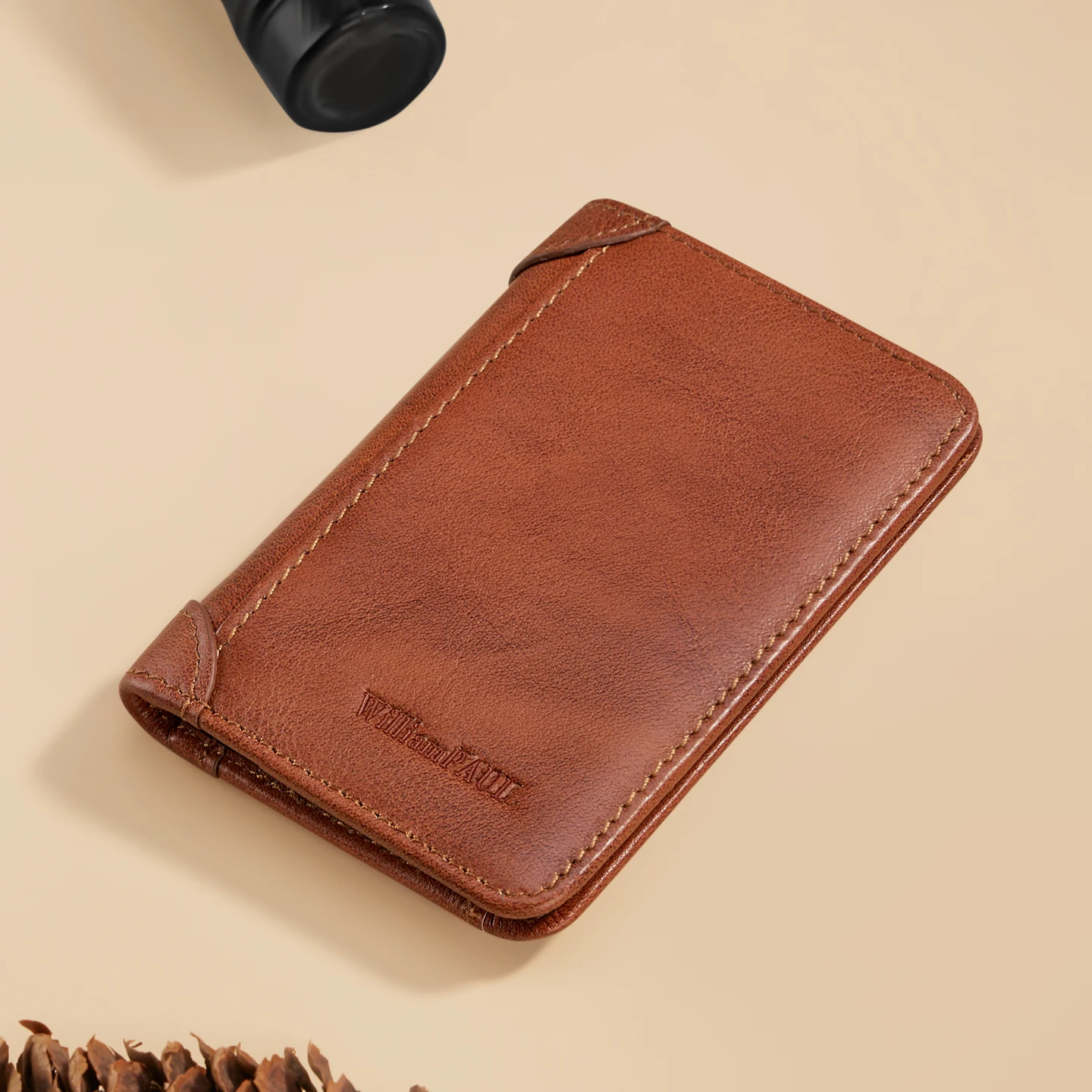 

WilliamPOLO Retro men's small card case genuine leather thin and light card holder top-grain cowhide wallet