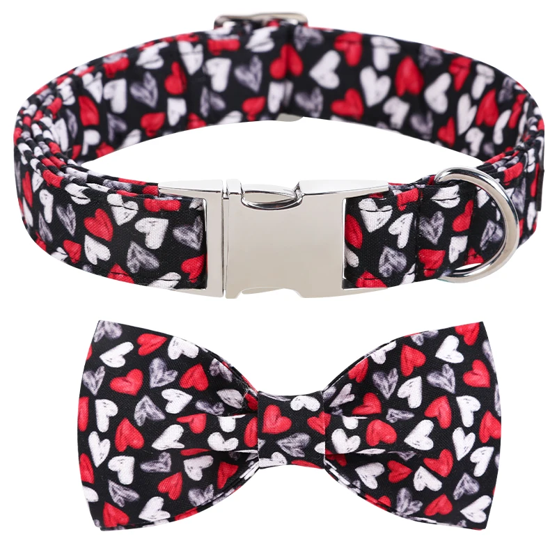 

Unique Style Paws Valentine Dog Collar with Bow Black Red Heart Dog Collar Flower Puppy Collar Large Medium Small Dog