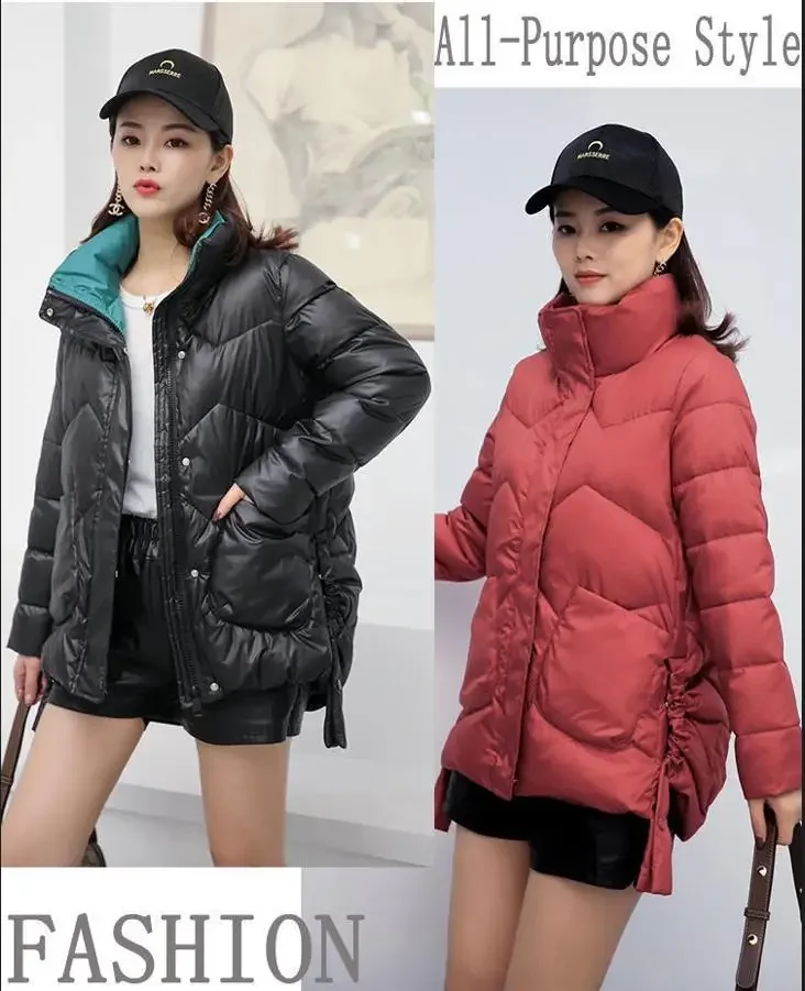 

CNACNOO New Winter Women's Mid-length Down Jacket Solid Color Korean Casual White Duck Down Warm Loose Jacket Women Clothing